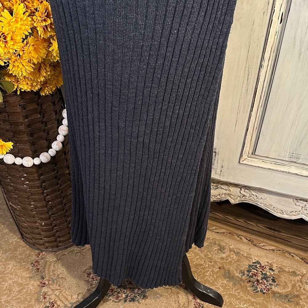 Free People Better Days Grayed Blue Elegant Ribbed Knit Maxi Skirt / Deep Slit - Picture 4 of 11